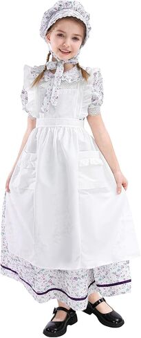 Cr Rolecos Colonial Prairie Costume Girls Ponoral Pioneer Dress for Girls Shorts Sleeves Pilgrim Light Purple in Kuwait