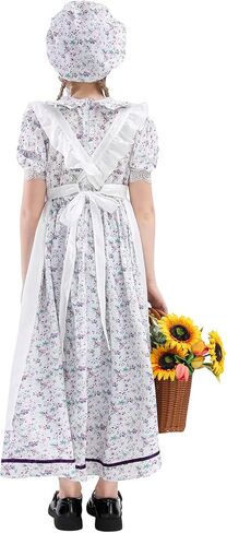 Cr Rolecos Colonial Prairie Costume Girls Ponoral Pioneer Dress for Girls Shorts Sleeves Pilgrim Light Purple in Kuwait