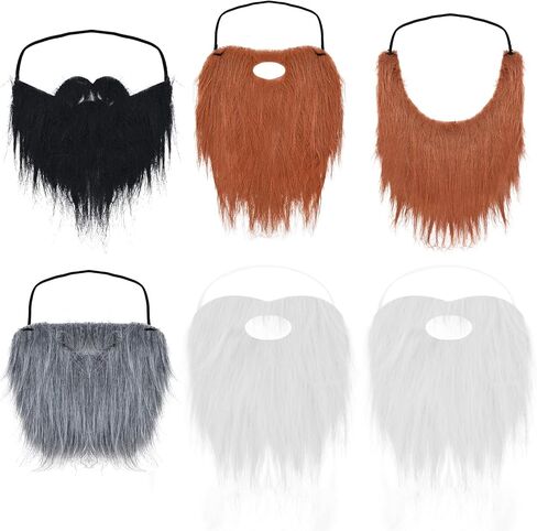 6 Pieces Wizard Beard Halloween Funny Fake Beard Adjustable Elastic Rope Facial Hair Accessories Halloween Party Supplies Cosplay Costumes for Adults Children in Kuwait