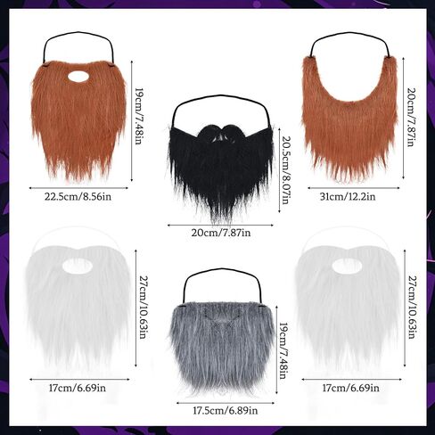 6 Pieces Wizard Beard Halloween Funny Fake Beard Adjustable Elastic Rope Facial Hair Accessories Halloween Party Supplies Cosplay Costumes for Adults Children in Kuwait