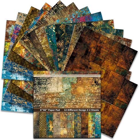 BLEDS Scrapbook Paper 160gsm, 24 Sheets Vintage Craft Scrapbooking Paper Pad 6x6 Single-Side Printing Junk Journal Cardstock Paper Supplies for Card Making Decorative Background Art Album (21006) in Kuwait