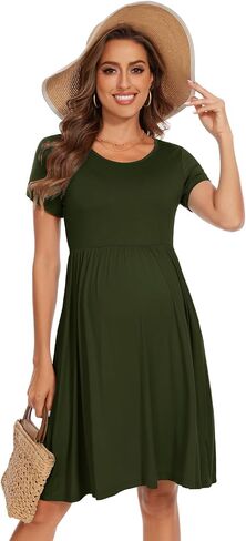 Women's Short Sleeve Maternity Dress Patchwork Pregnancy Clothes with Pockets in Kuwait