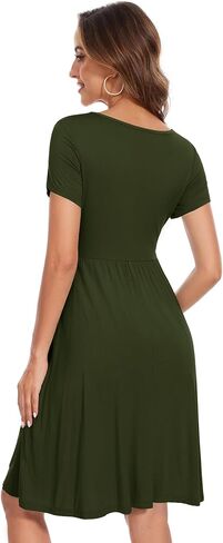 Women's Short Sleeve Maternity Dress Patchwork Pregnancy Clothes with Pockets in Kuwait