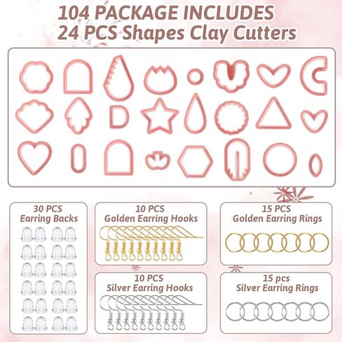 104 PCS Polymer Clay Clay Kits for Occles Making ، Pagow 24 PCS Class Clay Concters ، Mini Clay Jewelry Cutters Tools with 30 Jump Rin in Kuwait