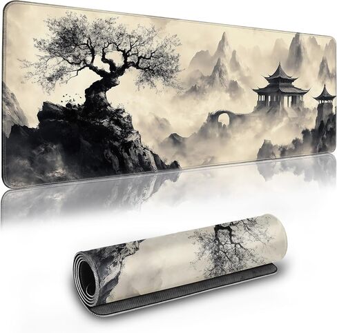 Long Gaming Mouse Pad Extended Anime Large Desk Pad with Non-Slip Base Full Keyboard Mat with Stitched Edges for Gaming and Office 31.5 x 11.8 inches (Wash Painting) in Saudi Arabia