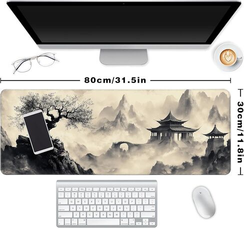 Long Gaming Mouse Pad Extended Anime Large Desk Pad with Non-Slip Base Full Keyboard Mat with Stitched Edges for Gaming and Office 31.5 x 11.8 inches (Wash Painting) in Saudi Arabia