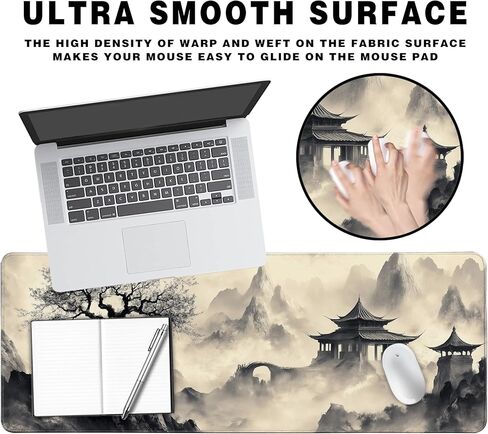 Long Gaming Mouse Pad Extended Anime Large Desk Pad with Non-Slip Base Full Keyboard Mat with Stitched Edges for Gaming and Office 31.5 x 11.8 inches (Wash Painting) in Saudi Arabia