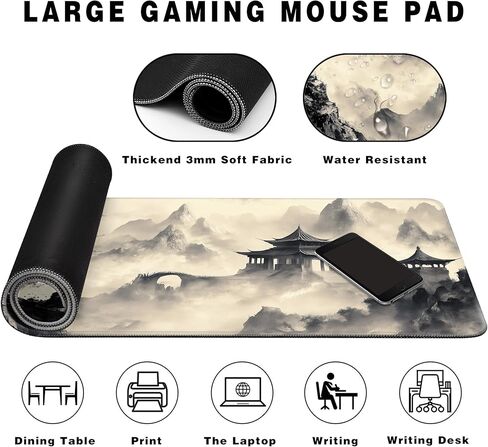 Long Gaming Mouse Pad Extended Anime Large Desk Pad with Non-Slip Base Full Keyboard Mat with Stitched Edges for Gaming and Office 31.5 x 11.8 inches (Wash Painting) in Saudi Arabia