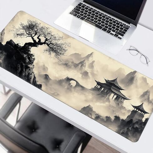 Long Gaming Mouse Pad Extended Anime Large Desk Pad with Non-Slip Base Full Keyboard Mat with Stitched Edges for Gaming and Office 31.5 x 11.8 inches (Wash Painting) in Saudi Arabia