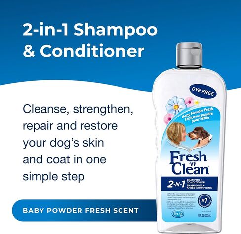 Petag Fresh 'N Clean 2 -N -1 الشامبو ، رائحة مسحوق الطفل - 18 أونصة - ترطب مع فيتامين E & Aloe Vera - معاطف وإصلاحات - صابون مجاني in Saudi Arabia