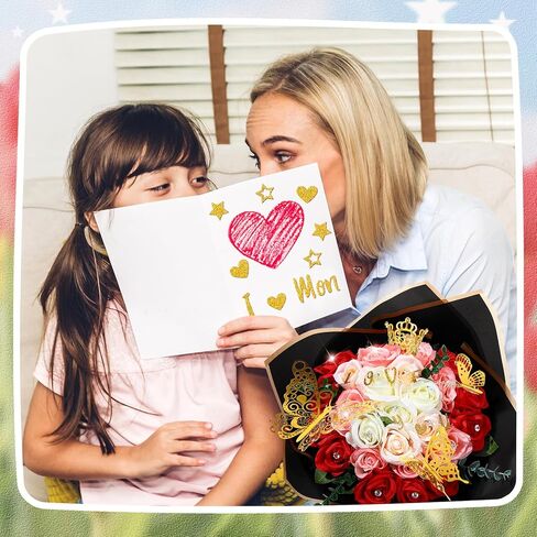 XunYee 148 Pcs Flower Bouquet Accessories Include 6 Pcs Crowns 6 Pcs Glitter Letter Stickers 36 Pcs 3D Butterflies 100 Pcs Corsage Pins for Birthday Mother's Day DIY Flower Arrangement (Gold) in Saudi Arabia