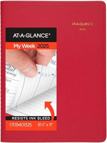 At-A-Glance 2025 Planner Bolling Book ، أسبوعيًا ، 8-1/4 "× 11" ، كبير ، ربع ساعة ، أحمر (709401325) in Kuwait