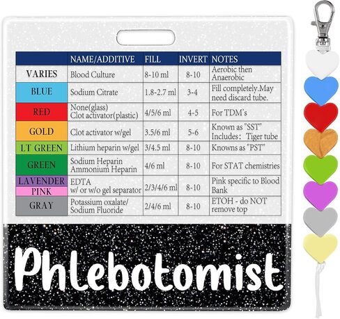 Plifal Phlebotomist Badge Buddy Card with Order of Blood Draw Beads - Phlebotomy Vein Reference Flash Card Nurse Essentials Accessories for Student, Black Horizontal ID Name Tag Cheat Sheet in Saudi Arabia