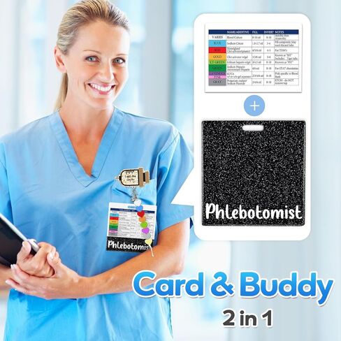 Plifal Phlebotomist Badge Buddy Card with Order of Blood Draw Beads - Phlebotomy Vein Reference Flash Card Nurse Essentials Accessories for Student, Black Horizontal ID Name Tag Cheat Sheet in Saudi Arabia