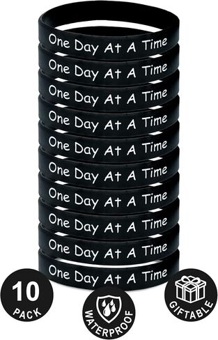 10 Pack One Day at a Time Silicone Motivational Wristbands, Slip-On Rubber Bracelets for Addiction Recovery, Sober Anniversary, Alcoholics Anonymous, NA, Sobriety Gifts for Men and Women in Saudi Arabia