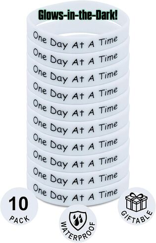 10 Pack One Day at a Time Silicone Motivational Wristbands, Slip-On Rubber Bracelets for Addiction Recovery, Sober Anniversary, Alcoholics Anonymous, NA, Sobriety Gifts for Men and Women in Saudi Arabia