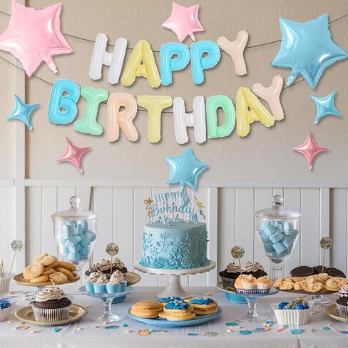 Happy Birthday Balloons Banner, Cream Happy Birthday Foil Balloons 16 Inch Mylar Foil Letter Balloons with 8 Pcs Cream Caramel Brown Star Balloons for Women Men Boys Girls Birthday Party Decorations in Saudi Arabia