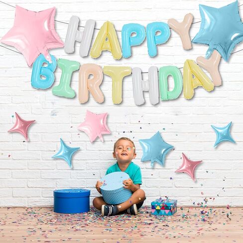 Happy Birthday Balloons Banner, Cream Happy Birthday Foil Balloons 16 Inch Mylar Foil Letter Balloons with 8 Pcs Cream Caramel Brown Star Balloons for Women Men Boys Girls Birthday Party Decorations in Saudi Arabia