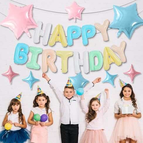 Happy Birthday Balloons Banner, Cream Happy Birthday Foil Balloons 16 Inch Mylar Foil Letter Balloons with 8 Pcs Cream Caramel Brown Star Balloons for Women Men Boys Girls Birthday Party Decorations in Saudi Arabia