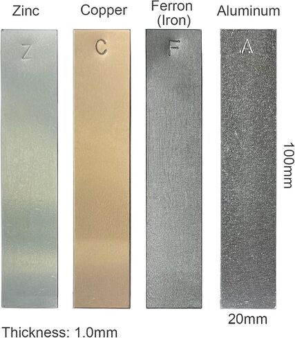 Metal Electrodes Strips 4 Piece Set, Copper,Zinc,Iron & Stainless Steel Marked with The Symbol for Student's Electrochemical Experiments in Kuwait