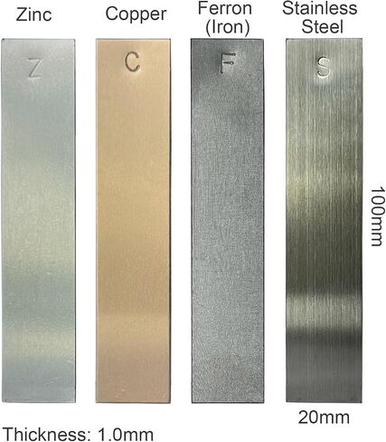 Metal Electrodes Strips 4 Piece Set, Copper,Zinc,Iron & Stainless Steel Marked with The Symbol for Student's Electrochemical Experiments in Kuwait