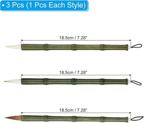 PATIKIL Calligraphy Brush, 3 Pack Watercolor Ink Painting Calligraphy Writing Brush Drawing Art Sumi-e Brush Wood Handle for Beginner 3 Size Kit, Green in Saudi Arabia
