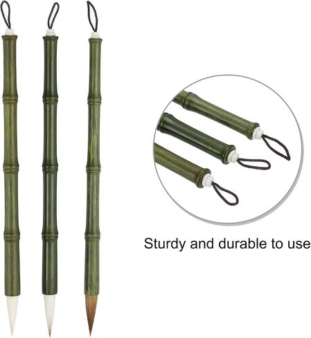 PATIKIL Calligraphy Brush, 3 Pack Watercolor Ink Painting Calligraphy Writing Brush Drawing Art Sumi-e Brush Wood Handle for Beginner 3 Size Kit, Green in Saudi Arabia