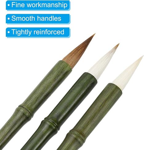 PATIKIL Calligraphy Brush, 3 Pack Watercolor Ink Painting Calligraphy Writing Brush Drawing Art Sumi-e Brush Wood Handle for Beginner 3 Size Kit, Green in Saudi Arabia