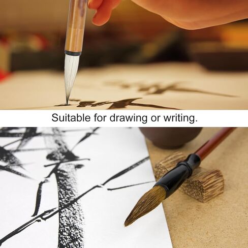 PATIKIL Calligraphy Brush, 3 Pack Watercolor Ink Painting Calligraphy Writing Brush Drawing Art Sumi-e Brush Wood Handle for Beginner 3 Size Kit, Green in Saudi Arabia