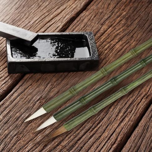 PATIKIL Calligraphy Brush, 3 Pack Watercolor Ink Painting Calligraphy Writing Brush Drawing Art Sumi-e Brush Wood Handle for Beginner 3 Size Kit, Green in Saudi Arabia