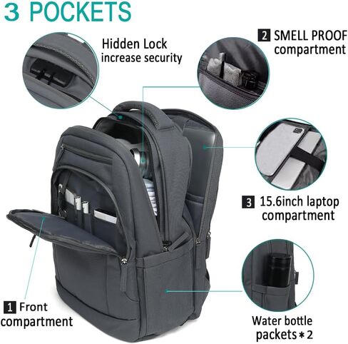 Smell Proof Backpack with Lock,Water Resistant Smell Proof Bags Travel Laptop Backpack,Large Capacity Carbon Enduring Smell Proof Stash Bag with Lock for Men Women(Grey) in Saudi Arabia