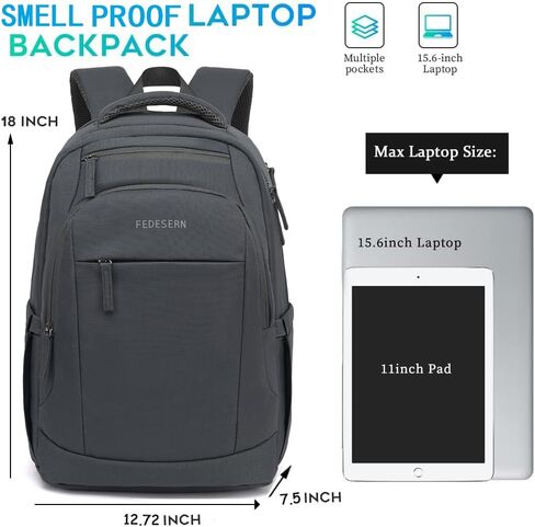 Smell Proof Backpack with Lock,Water Resistant Smell Proof Bags Travel Laptop Backpack,Large Capacity Carbon Enduring Smell Proof Stash Bag with Lock for Men Women(Grey) in Saudi Arabia