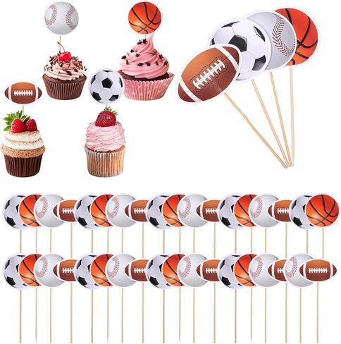 36 PCS Sports Cupcake Toppers ، Baseball Cupcake تختار كرة القدم كرة كرة القدم مسقطان كرة السلة للرجبي. in Kuwait