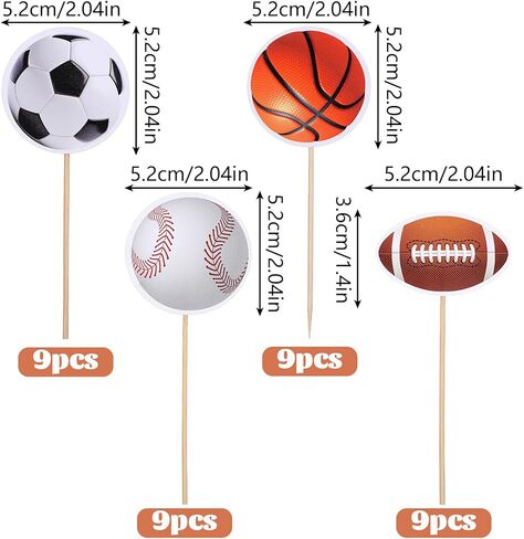 36 PCS Sports Cupcake Toppers ، Baseball Cupcake تختار كرة القدم كرة كرة القدم مسقطان كرة السلة للرجبي. in Kuwait