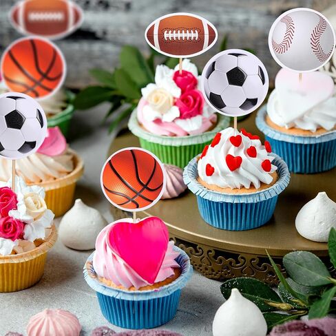 36 PCS Sports Cupcake Toppers ، Baseball Cupcake تختار كرة القدم كرة كرة القدم مسقطان كرة السلة للرجبي. in Kuwait