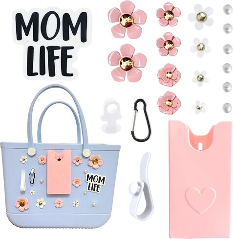 Bogg Bag Charms Pearl Flower Charms Hooks Set for Bogg Bag Accessories, Momlife Bag Charms for Beach Tote Bag, Rubber Beach Totes Accessories in Saudi Arabia