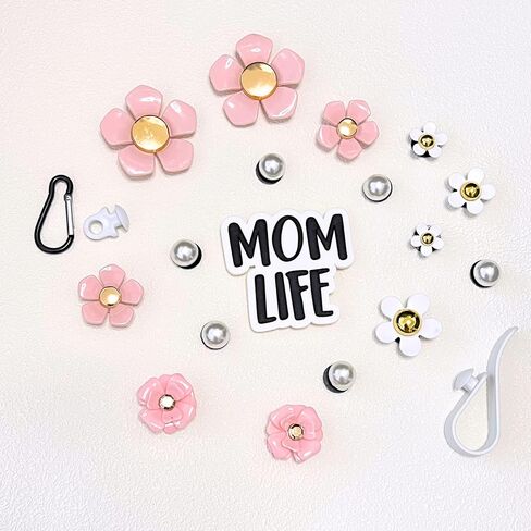 Bogg Bag Charms Pearl Flower Charms Hooks Set for Bogg Bag Accessories, Momlife Bag Charms for Beach Tote Bag, Rubber Beach Totes Accessories in Saudi Arabia