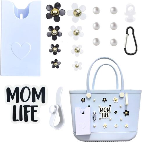 Bogg Bag Charms Pearl Flower Charms Hooks Set for Bogg Bag Accessories, Momlife Bag Charms for Beach Tote Bag, Rubber Beach Totes Accessories in Saudi Arabia