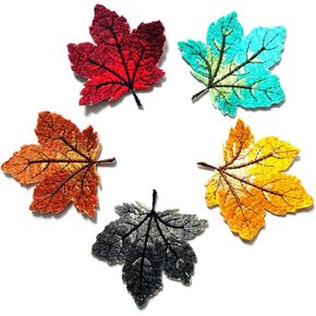 5 Pieces Colorful Maple Leaf Patches Iron/Sew On Embroidered Applique Motif Maple Leaves Embroidery Patch Garment Decoration for Repair Clothes Cover Stain