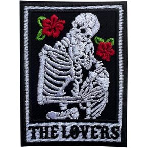 The Lovers Tarot Card Patch, Size 3" Iron Patch or Sew On Patches for Backpacks Jeans Hats Clothes, Skeletons Embroidery Patches, Applique Embroidered Tarot Sticker Patches, Gift for Adults