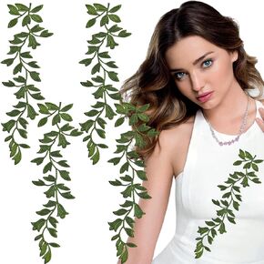 4PCS Green Lace Forest Leaves Vine Patches, Ivy Leaf Iron on Patches Embroided Applique for Garment Curtain Pillow Blanket Trimming Shoes Jeans Clothing Embelishments