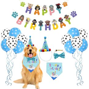Dog Birthday Party Supplies for Small Medium Dogs, Birthday Hat, Bandana, Cute Bow Tie, Banner, Balloons for Dog Birthday Decorations and Dog Party Accessories