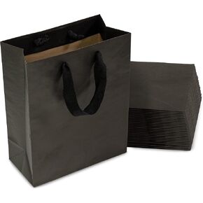 Prime Line Packaging Black Gift Bags with Handles, Kraft Shopping Tote for Small Business, Boutique, Retail, Guest, Merchandise, Bulk, 8x4x10 50 Pack