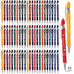 Fuutreov 50 Pcs Christian Pens Bulk Bible Verse Inspirational Pens Holy Week Gift Screen Touch Motivational Scripture Quote Metal Pens for Men Women Sunday Christmas School Office Gift(Multicolor)