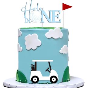 Hole In One Cake Topper Golf Cake Decorations Acrylic Golf First Birthday Cake Toppers Golf Theme Cake Decorations with Cart Flag for Golf Theme Party Supplies