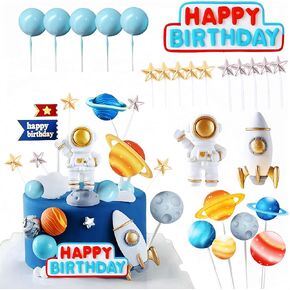 26 PCS Space Cake Toppers Rocket Cake Decor Astronaut Cake Decoration Space Cupcake Toppers First Trip Around The Sun Cake Topper Astronaut Birthday Space Themed Party Decor