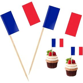 100 Pcs France Flag French Toothpick Flags, Cocktail Picks Mini Stick Cupcake Toppers Country Picks Party Decoration Celebration Cocktail Food Bar Cake Flags ﻿