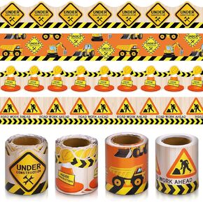 Outus 4 Rolls 131 Feet Construction Bulletin Board Classroom Decor Construction Theme Bulletin Board Borders Trim Strips for Back to School Classroom Party Decor