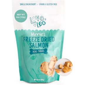 Love Leo Freeze Dried Salmon Treats for Dogs (4 oz) - All-Natural, Single Ingredient Salmon Treats - Gluten Free, Grain Free High Protein Dog Treats for Training and Food Topper