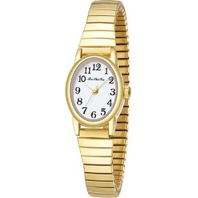 BOSHIYA Quartz Women's Easy Reader 23mm Stainless Steel Expansion Band Watchs for Small Wrist (Gold/Silver)